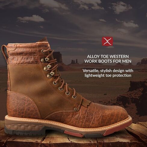 Twisted X Men's 8" CellStretch Lacer, Square Toe Alloy Toe with CellStretch, Distressed Saddle & Cognac, 8 D in Saudi Arabia