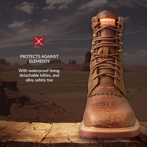 Twisted X Men's 8" CellStretch Lacer, Square Toe Alloy Toe with CellStretch, Distressed Saddle & Cognac, 8 D in Saudi Arabia
