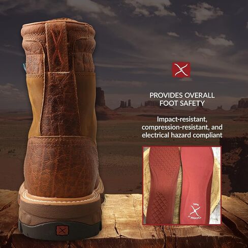 Twisted X Men's 8" CellStretch Lacer, Square Toe Alloy Toe with CellStretch, Distressed Saddle & Cognac, 8 D in Saudi Arabia