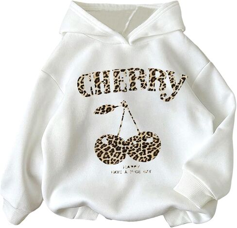 GORGLITTER Girl's Cherry Hoodie Sweatshirts Cute Graphic Long Sleeve Y2k Hooded Sweatshirts Top Fall Trendy Jackets Outfits in Saudi Arabia