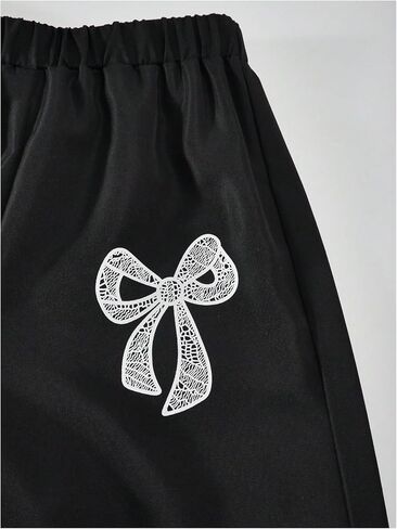 Verdusa Girl's Bow Side Striped Lace Baggy Sweatpants Elastic Waist Cute Wide Leg Loose Long Pants in Saudi Arabia