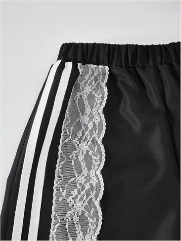 Verdusa Girl's Bow Side Striped Lace Baggy Sweatpants Elastic Waist Cute Wide Leg Loose Long Pants in Saudi Arabia