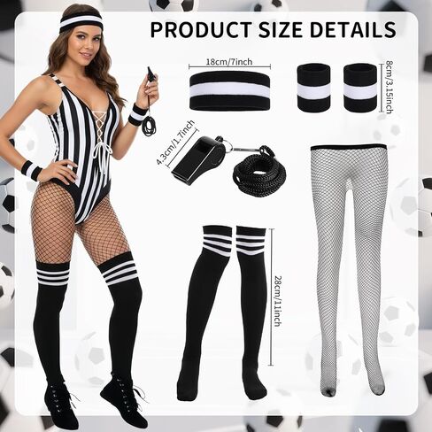 Geyoga 6 Pcs Women Referee Costume Set Referee Bodysuit Accessories Set for Womens Soccer Sport Halloween Costumes for Women in Saudi Arabia