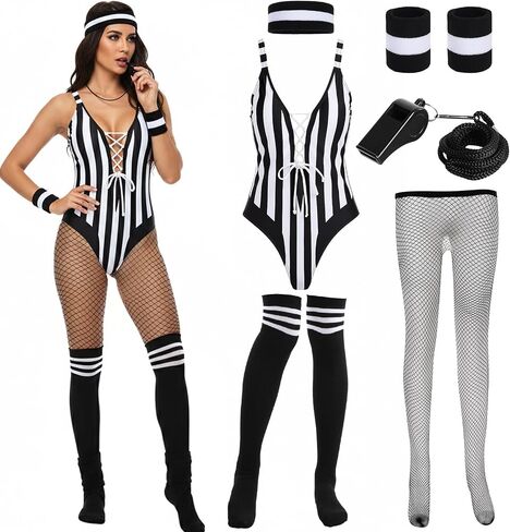 Geyoga 6 Pcs Women Referee Costume Set Referee Bodysuit Accessories Set for Womens Soccer Sport Halloween Costumes for Women in Saudi Arabia
