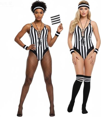 Geyoga 6 Pcs Women Referee Costume Set Referee Bodysuit Accessories Set for Womens Soccer Sport Halloween Costumes for Women in Saudi Arabia