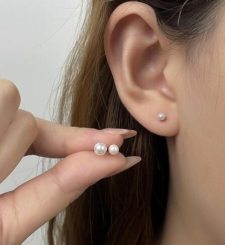 Cute Cat Stud Earrings, Hypoallergenic Small Pearl Earrings for Women Silver in Saudi Arabia