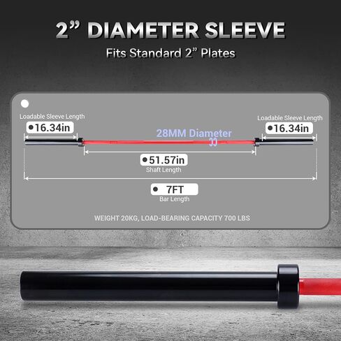 GaveeLife 7FT Olympic Barbell، شريط الوزن لرفع الأثقال ورفع الأثقال 45 رطل، شريط أولمبي بسعة 700، شريط الوزن يناسب 2 "أوزان قياسية in Saudi Arabia