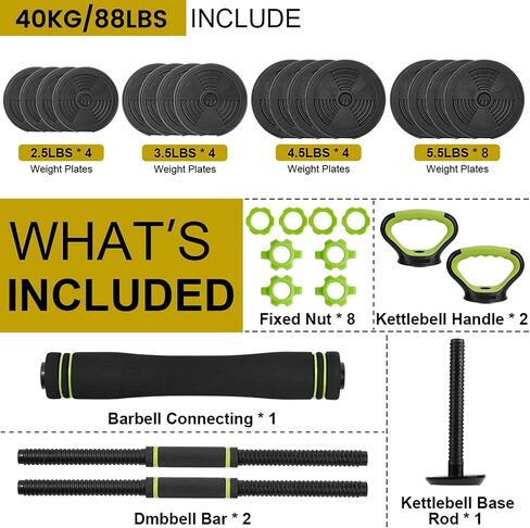 44/66/88 Lbs Adjustable Dumbbell Set, 4-in-1 Free Weights with Connector, Converts to Barbell, Kettlebell & Push-Up Stand, Fitness Equipment for Home Gym Suitable Men/Women in Saudi Arabia