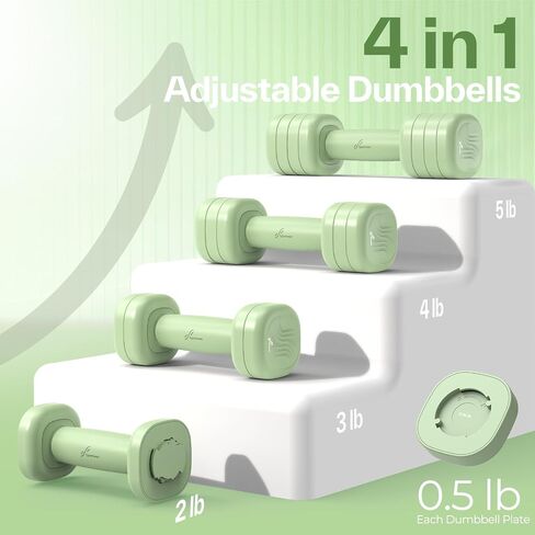 Adjustable Dumbbell Set of 2: Sportneer 4 in 1 Free Weights Dumbbells Set for Women, Hand Weights for Women at Home, Each 2lb 3lb 4lb 5lb Weights with Soft Rubber Handle for Home Gym Exercise Training in Saudi Arabia