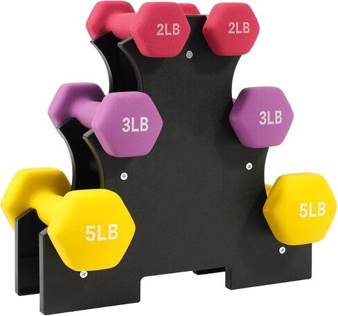 Neoprene Dumbbell Set for Women 2-5 lb | 3 Pairs Hand Weights Set with Rack, Hex Anti-Roll, Color-Coded Home Gym Gifts in Saudi Arabia