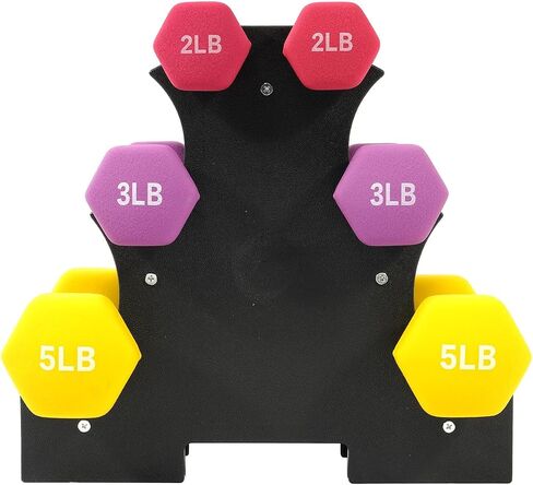 Neoprene Dumbbell Set for Women 2-5 lb | 3 Pairs Hand Weights Set with Rack, Hex Anti-Roll, Color-Coded Home Gym Gifts in Saudi Arabia