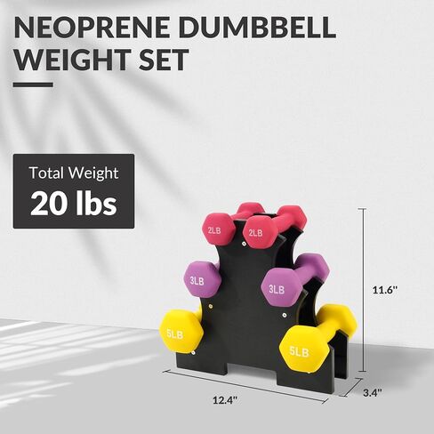 Neoprene Dumbbell Set for Women 2-5 lb | 3 Pairs Hand Weights Set with Rack, Hex Anti-Roll, Color-Coded Home Gym Gifts in Saudi Arabia