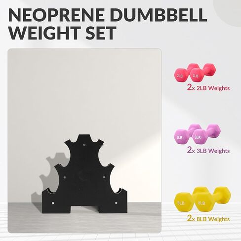 Neoprene Dumbbell Set for Women 2-5 lb | 3 Pairs Hand Weights Set with Rack, Hex Anti-Roll, Color-Coded Home Gym Gifts in Saudi Arabia