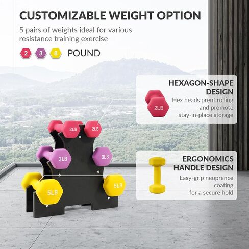 Neoprene Dumbbell Set for Women 2-5 lb | 3 Pairs Hand Weights Set with Rack, Hex Anti-Roll, Color-Coded Home Gym Gifts in Saudi Arabia