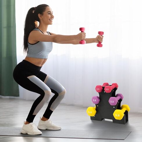 Neoprene Dumbbell Set for Women 2-5 lb | 3 Pairs Hand Weights Set with Rack, Hex Anti-Roll, Color-Coded Home Gym Gifts in Saudi Arabia