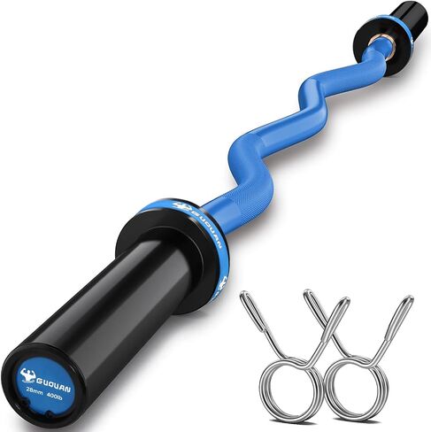 قضيب رفع الأثقال الأوليمبي EZ Curl، قضيب تجعيد أوليمبي بقدرة وزن 400 رطل، شريط وزن أثقال بطول 4 أقدام مع قبضة مخرشة لألواح وزن 2 بوصة، دفعات الورك، القرفصاء، العضلة ذات الرأسين - شريط وزن الصالة الرياضية المنزلية in Saudi Arabia