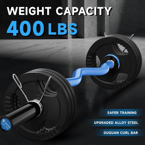 قضيب رفع الأثقال الأوليمبي EZ Curl، قضيب تجعيد أوليمبي بقدرة وزن 400 رطل، شريط وزن أثقال بطول 4 أقدام مع قبضة مخرشة لألواح وزن 2 بوصة، دفعات الورك، القرفصاء، العضلة ذات الرأسين - شريط وزن الصالة الرياضية المنزلية in Saudi Arabia