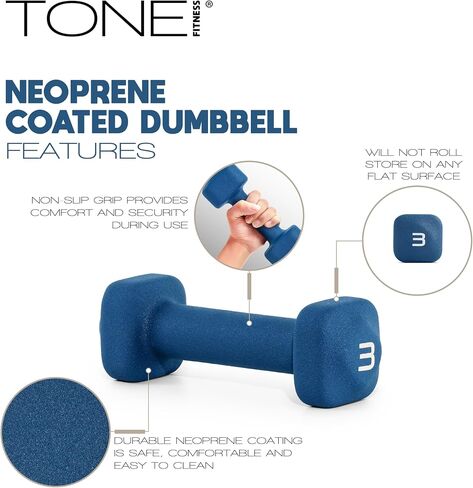 Tone Fitness Neoprene Dumbbell Weight Pairs with Anti-Roll Square Head | Multiple Options in Saudi Arabia