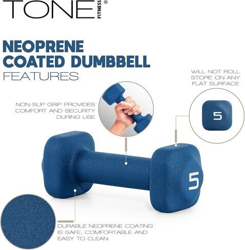 Tone Fitness Neoprene Dumbbell Weight Pairs with Anti-Roll Square Head | Multiple Options in Saudi Arabia