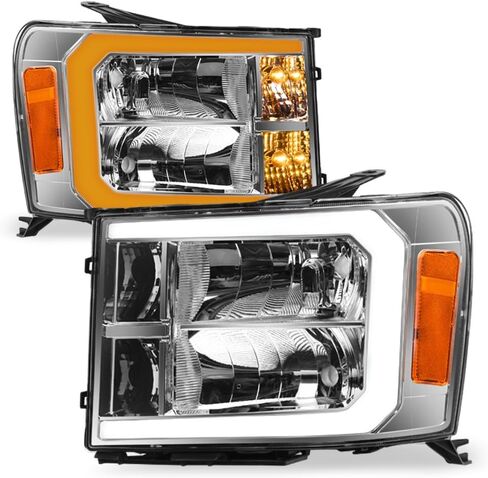 7422452957986 Compatible With 2007-2013 GMC Sierra 1500/2007-2014 2500 3500 HD DRL LED Strip Bar Black Housing Headlights With Amber Reflector in Saudi Arabia