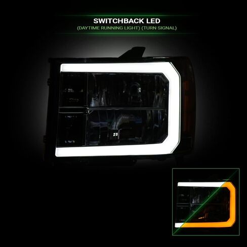 7422452957986 Compatible With 2007-2013 GMC Sierra 1500/2007-2014 2500 3500 HD DRL LED Strip Bar Black Housing Headlights With Amber Reflector in Saudi Arabia