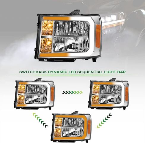 7422452957986 Compatible With 2007-2013 GMC Sierra 1500/2007-2014 2500 3500 HD DRL LED Strip Bar Black Housing Headlights With Amber Reflector in Saudi Arabia