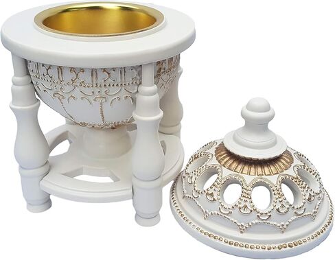 AM Charcoal Incense Burner - Bakhoor Burner, Oud Frankincense Resin Burner for Office & Home Decor - Lavish 4 Pillar (White) in Kuwait