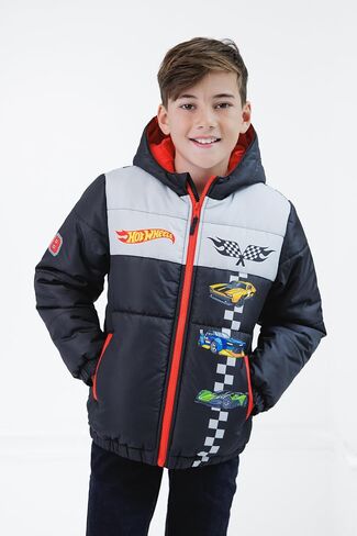 Hot Wheels Zip Up Puffer Jacket with Fleece Lining Toddler to Big Kid Sizes (3T - 10-12) in Saudi Arabia