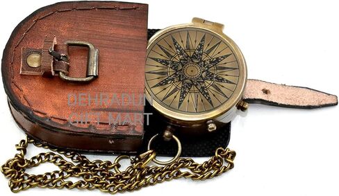 Vintage Style Antique Brass Compass Pocket Hand Made Fully Functional Compass with Leather Case for Adventure Travelling for Husband Couple Gift Compass in Saudi Arabia