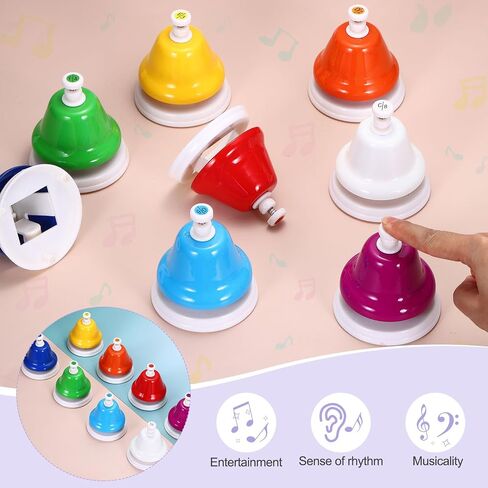 MECCANIXITY 8 Note Diatonic Hand Musical Bells Colorful Rainbow Desk Bells Music Instruments, Mixed Colors in Saudi Arabia