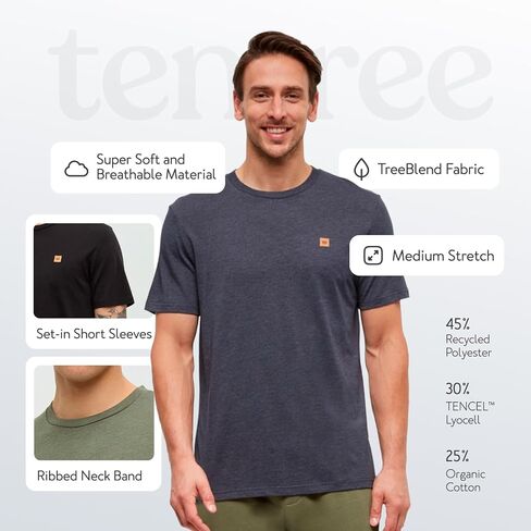 Tentree Men's Baker Classic Crewneck T-Shirt 3 عبوات-القطن العضوي ، نسيج فائق الناعم ، ملاءمة قابلة للتعديل ، صديقة للبيئة in Kuwait