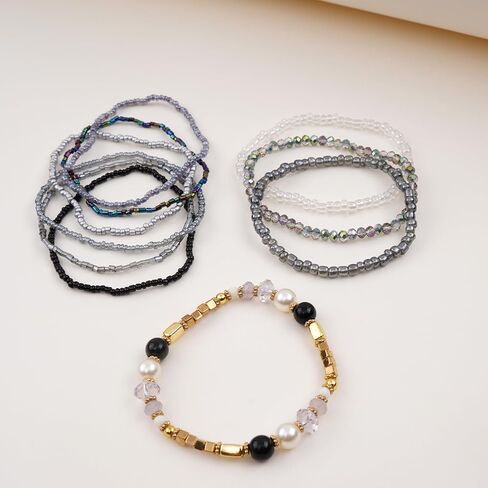 10 Bracelets Stack, Tackable Bracelets for Women Trendy, Boho Bead Bracelet Pack Friendship Jewelry in Saudi Arabia