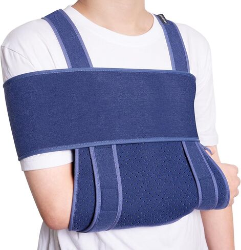 حمالة الذراع Velpeau للنوم، مانع حركة الكتف للنساء والرجال - حبال ناعمة جدًا لتمزق الكفة المدورة، المكسورة، الخلع، المكسورة، بعد العملية الجراحية، تناسب اليسار واليمين (أزرق، L: الصدر 39.5-51.3 بوصة) in Kuwait
