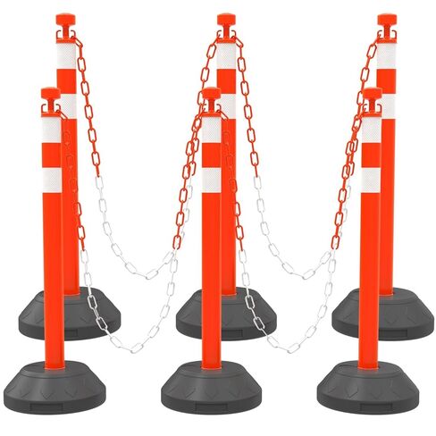 BESEA 6PACK 39 بوصة الحواجز مع الأقماع السوداء السوداء السوداء مع القاعدة السوداء مع 6.6 قدم سلسلة بلاستيكية 2inch الترابطات العاكسة لحواجز السلامة لتدريب القيادة على موقف السيارات (أسود) in Kuwait