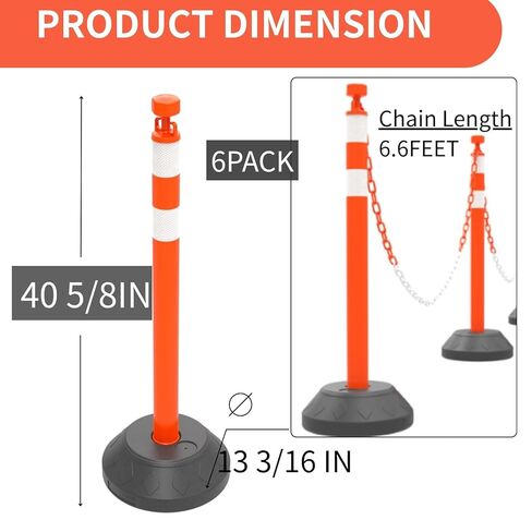 BESEA 6PACK 39 بوصة الحواجز مع الأقماع السوداء السوداء السوداء مع القاعدة السوداء مع 6.6 قدم سلسلة بلاستيكية 2inch الترابطات العاكسة لحواجز السلامة لتدريب القيادة على موقف السيارات (أسود) in Kuwait