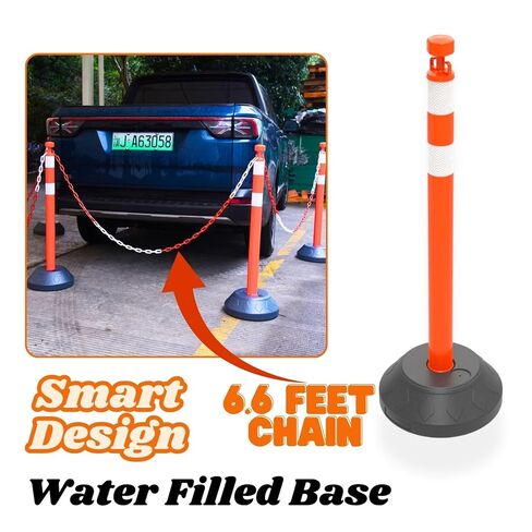 BESEA 6PACK 39 بوصة الحواجز مع الأقماع السوداء السوداء السوداء مع القاعدة السوداء مع 6.6 قدم سلسلة بلاستيكية 2inch الترابطات العاكسة لحواجز السلامة لتدريب القيادة على موقف السيارات (أسود) in Kuwait