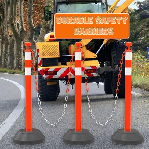 BESEA 6PACK 39 بوصة الحواجز مع الأقماع السوداء السوداء السوداء مع القاعدة السوداء مع 6.6 قدم سلسلة بلاستيكية 2inch الترابطات العاكسة لحواجز السلامة لتدريب القيادة على موقف السيارات (أسود) in Kuwait