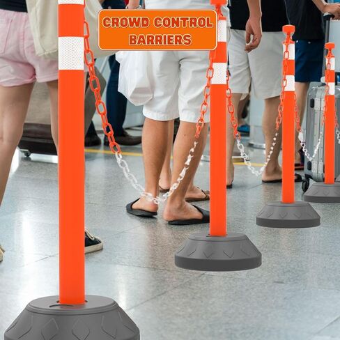 BESEA 6PACK 39 بوصة الحواجز مع الأقماع السوداء السوداء السوداء مع القاعدة السوداء مع 6.6 قدم سلسلة بلاستيكية 2inch الترابطات العاكسة لحواجز السلامة لتدريب القيادة على موقف السيارات (أسود) in Kuwait