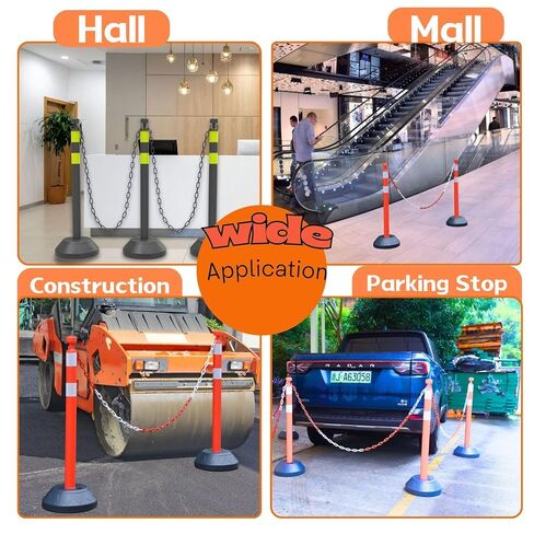 BESEA 6PACK 39 بوصة الحواجز مع الأقماع السوداء السوداء السوداء مع القاعدة السوداء مع 6.6 قدم سلسلة بلاستيكية 2inch الترابطات العاكسة لحواجز السلامة لتدريب القيادة على موقف السيارات (أسود) in Kuwait