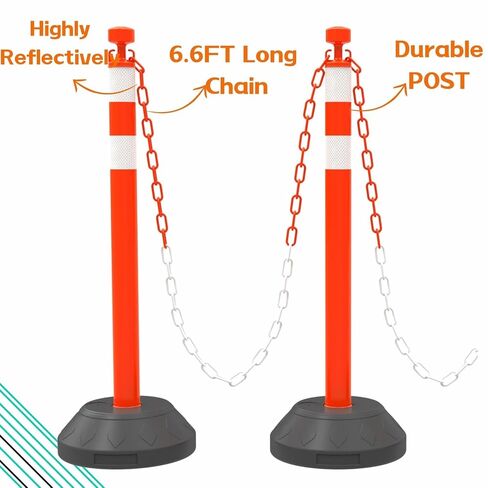 BESEA 6PACK 39 بوصة الحواجز مع الأقماع السوداء السوداء السوداء مع القاعدة السوداء مع 6.6 قدم سلسلة بلاستيكية 2inch الترابطات العاكسة لحواجز السلامة لتدريب القيادة على موقف السيارات (أسود) in Kuwait