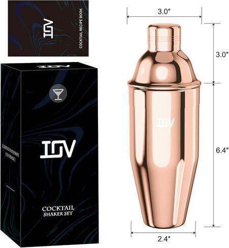 IOV Cocktail Shaker ، 24 أوقية Martini Shaker ، خلاط الشراب مع مصفاة مدمجة ، فولاذ مقاوم المقاوم للصدأ مارغريتا الكحول مع دليل وصفة الكوكتيل ، نادل مجموعة هدايا in Saudi Arabia