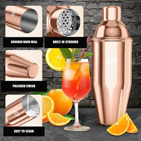 IOV Cocktail Shaker ، 24 أوقية Martini Shaker ، خلاط الشراب مع مصفاة مدمجة ، فولاذ مقاوم المقاوم للصدأ مارغريتا الكحول مع دليل وصفة الكوكتيل ، نادل مجموعة هدايا in Saudi Arabia