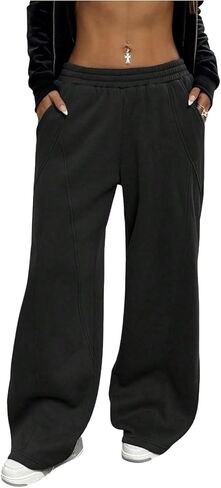 Soly Hux Women's Wide Leg Baggy Pants عرضية خصر مرنة خصر مرنة على السراويل الجارية مع جيوب in Kuwait