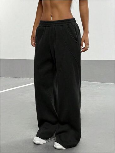 Soly Hux Women's Wide Leg Baggy Pants عرضية خصر مرنة خصر مرنة على السراويل الجارية مع جيوب in Kuwait
