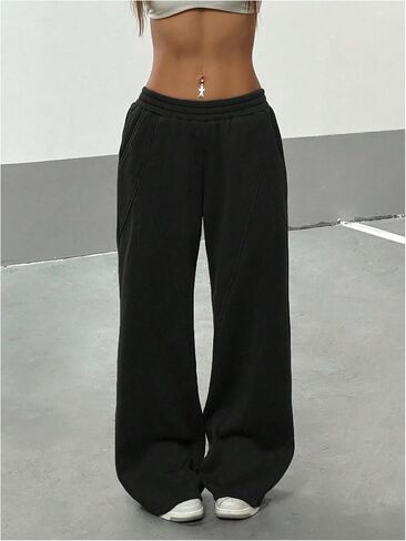 Soly Hux Women's Wide Leg Baggy Pants عرضية خصر مرنة خصر مرنة على السراويل الجارية مع جيوب in Kuwait