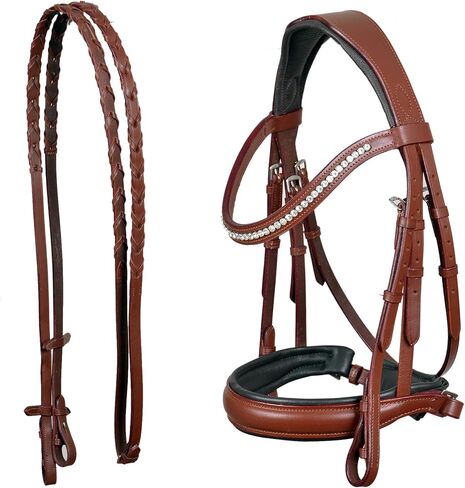 CHALLENGER Horse English All-Purpose Pleasure Brown Padded Leather Bridle Reins 803HI03DB-F in Saudi Arabia