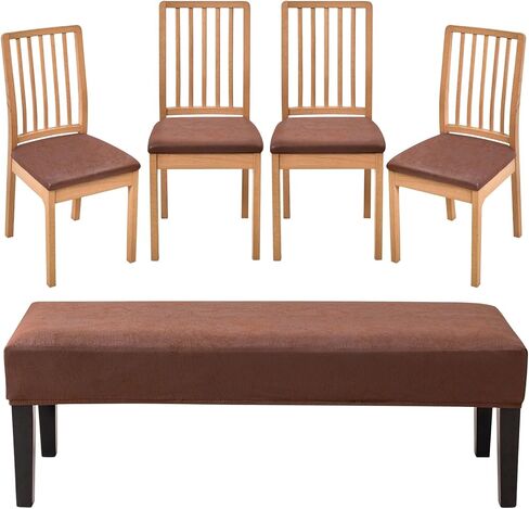 FUANGUI PU Dining Room Chair Covers Slipcovers Set of 4 with 1PC Bench Cover, Waterproof and Stretchable Removable Slipcover for Kitchen, Living Room, Bedroom in Kuwait
