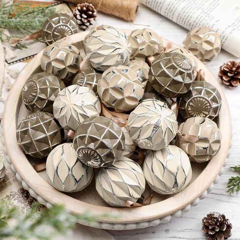 Syhood 24 Pcs Neutral Textured Christmas Ball Ornaments 2.36 Inch Vintage Christmas Tree Decorations Rustic Distressed Christmas Ornaments Farmhouse Holiday Decor for Xmas Tree (Neutral) in Saudi Arabia