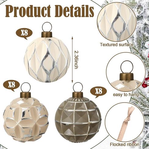 Syhood 24 Pcs Neutral Textured Christmas Ball Ornaments 2.36 Inch Vintage Christmas Tree Decorations Rustic Distressed Christmas Ornaments Farmhouse Holiday Decor for Xmas Tree (Neutral) in Saudi Arabia