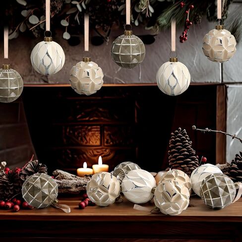 Syhood 24 Pcs Neutral Textured Christmas Ball Ornaments 2.36 Inch Vintage Christmas Tree Decorations Rustic Distressed Christmas Ornaments Farmhouse Holiday Decor for Xmas Tree (Neutral) in Saudi Arabia